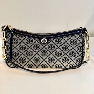 Tory Burch mint condition T Monogram Jacquard Studio Bag - navy blue